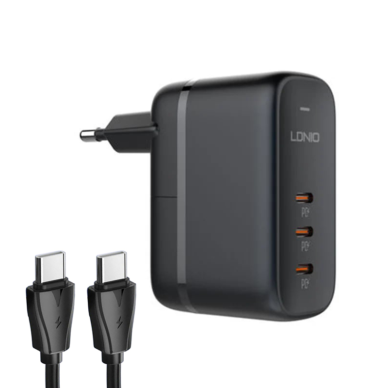 Зарядное устройство Ldnio Q367 3xUSB-C 3.3-20V 65W + кабель PD Black LD_C3474 зарядное устройство ldnio q367 3xusb c 3 3 20v 65w кабель pd black ld c3474