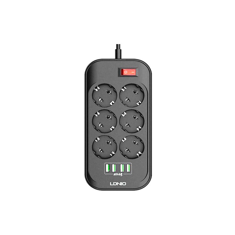 фото Сетевой фильтр ldnio se6403 6 sockets 4xusb 2500w 6m black-grey ld_d0430