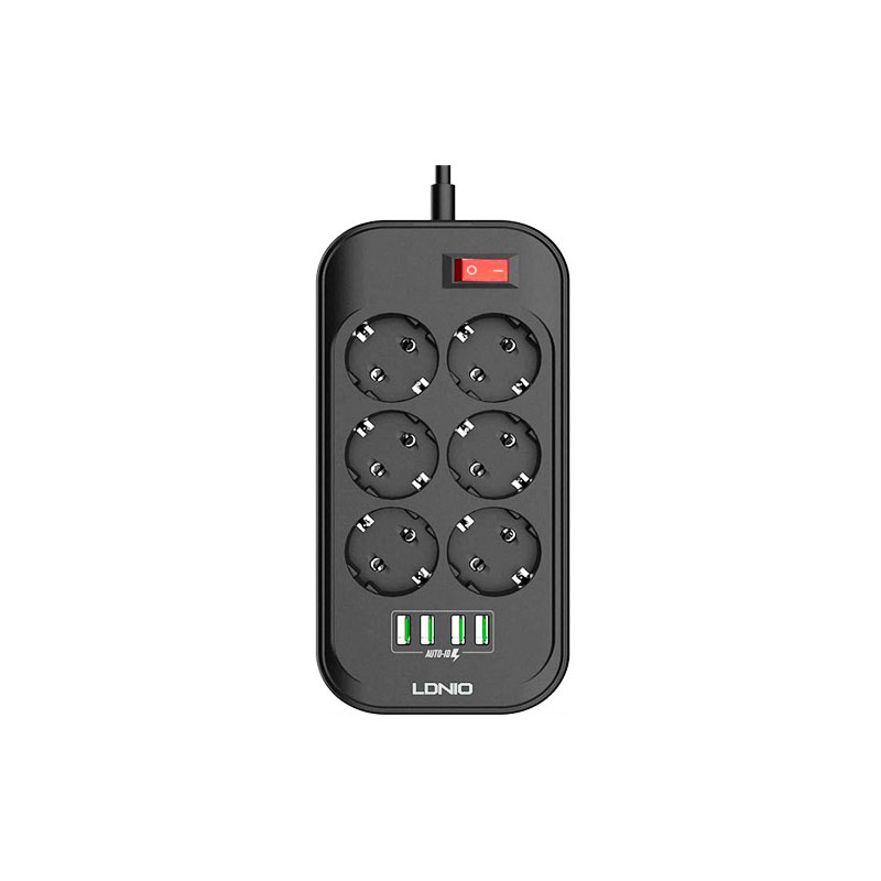 фото Сетевой фильтр ldnio se6403 6 sockets 4xusb 4000w 2m black-grey ld_d0421