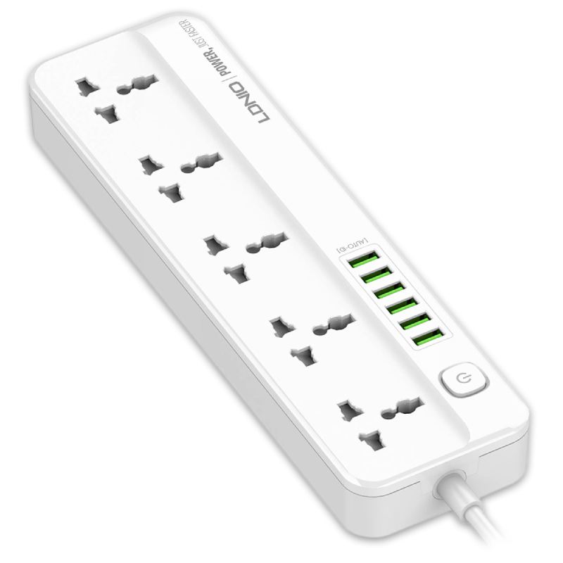 фото Сетевой фильтр ldnio sc5614 5 sockets 6xusb 2500w 2m white ld_d0418