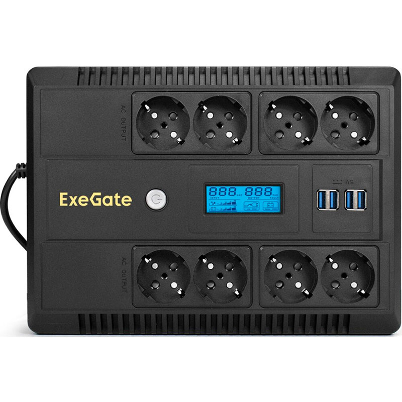 Источник бесперебойного питания ExeGate Neo Smart LHB-800.LCD.AVR.8SH.CH.USB EX293857RUS