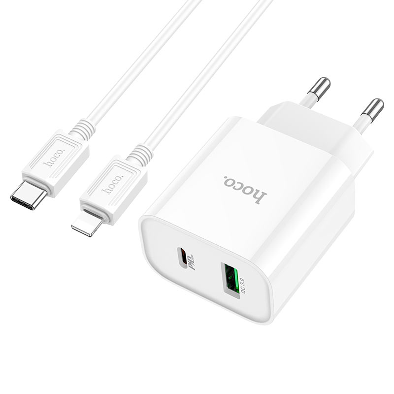 

Зарядное устройство Hoco C80A Plus Rapido USB - Type-C + кабель Lightning White 6931474779892, C80A Plus Rapido