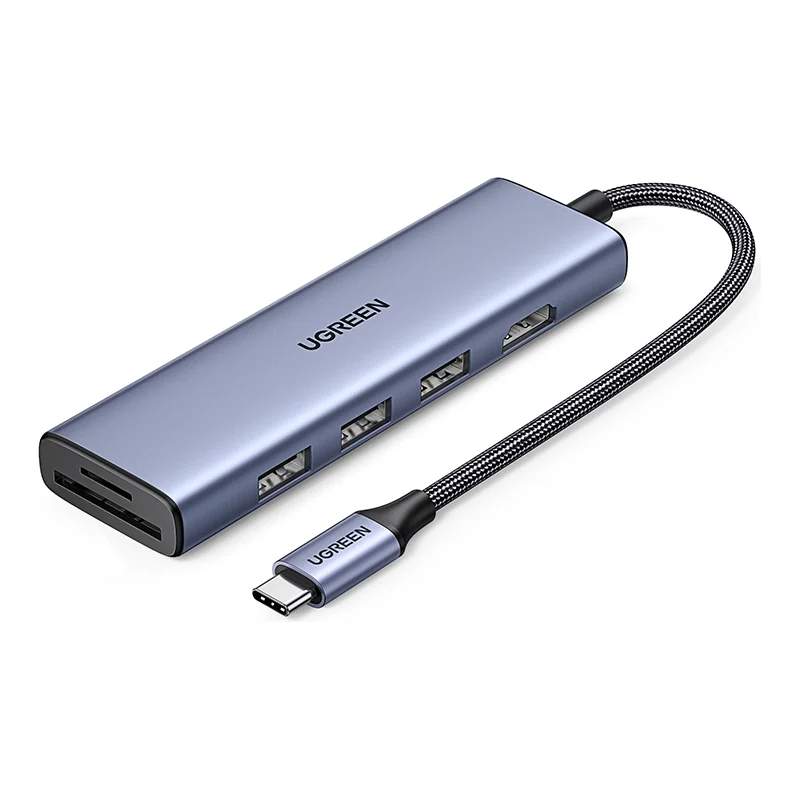 

Хаб USB Ugreen CM511 Revodok 6-in-1 USB-C - HDMI/3xUSB 3.0/SD/TF Grey 20956A, CM511