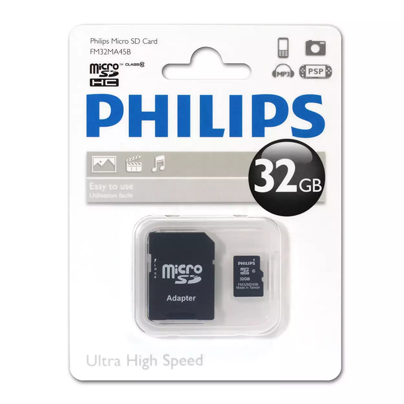 Карта памяти 32Gb - Philips Micro Secure Digital HC Class 10 FM32MA45B/97 с переходником под SD