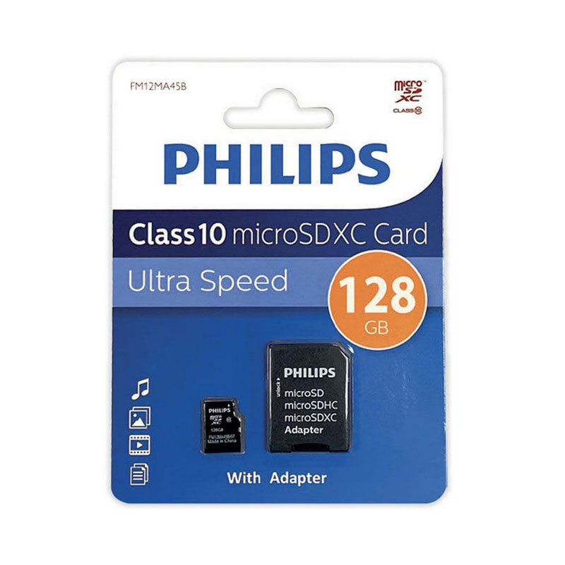 Карта памяти 128Gb - Philips Micro Secure Digital XC Class 10 FM12MA45B/97 с переходником под SD карта памяти 32gb 70mai micro secure digital hc 70maisd 32
