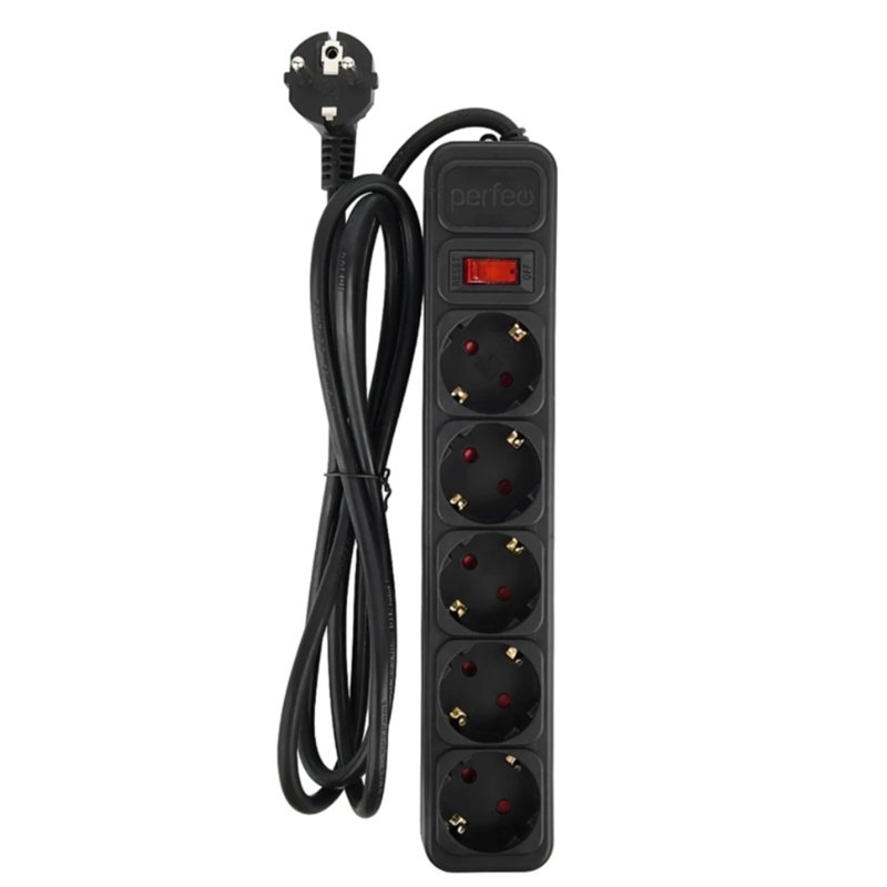 фото Сетевой фильтр perfeo real power 5 sockets 1.8m black pf_e1499