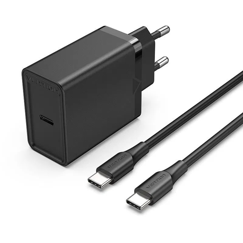 Зарядное устройство Vention 25W + кабель USB-C 3А Black FAHBF-EU