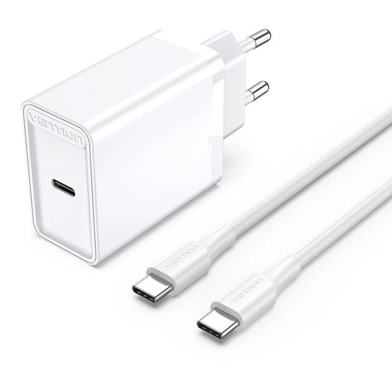 Зарядное устройство Vention 25W + кабель USB-C 3А White FAHWF-EU