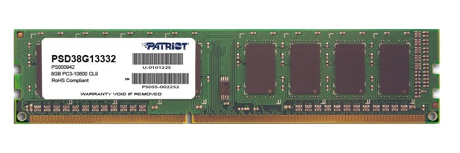 Модуль памяти Patriot Memory DDR3 DIMM 1333MHz PC3-10600 - 8Gb PSD38G13332 модуль памяти qumo 4gb ddr3 1333mhz sodimm 204pin cl9 qum3s 4g1333c9