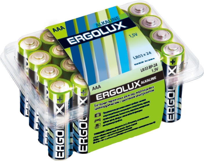 Батарейка AAA - Ergolux Alkaline LR03 BP-24 (24 штуки) батарейка perfeo lr41 10bl alkaline cell 392a ag3 10 штук