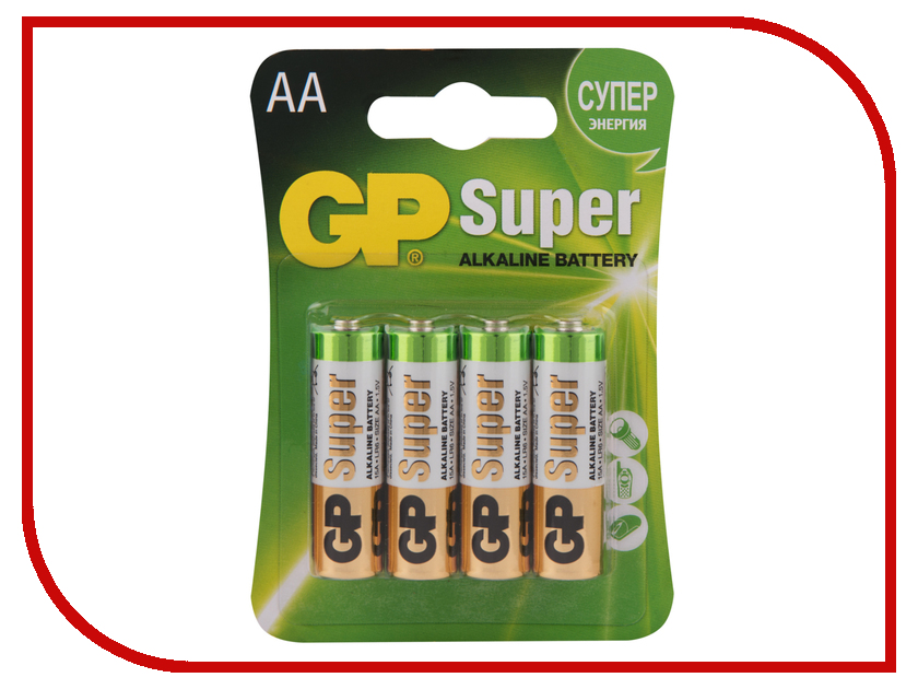 

Батарейка AA - GP Alkaline Super LR6 15A-2CR4 (4 штуки), AA