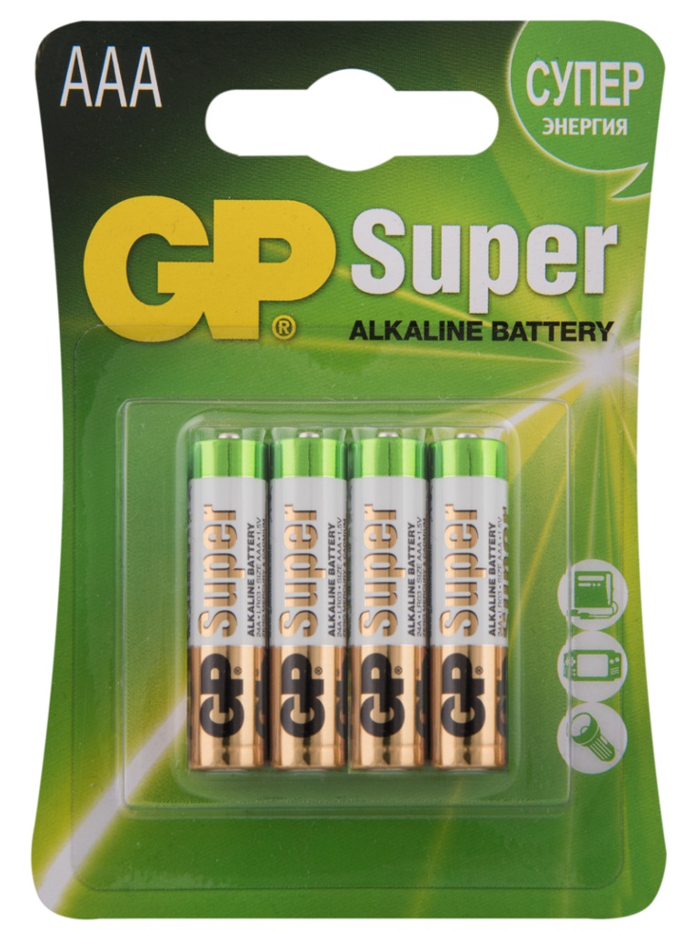 Батарейка AAA - GP Alkaline LR03 24A-2CR4 (4 штуки) батарейка aaa gp super alkaline 24a 4 штуки 24ars 2sb4
