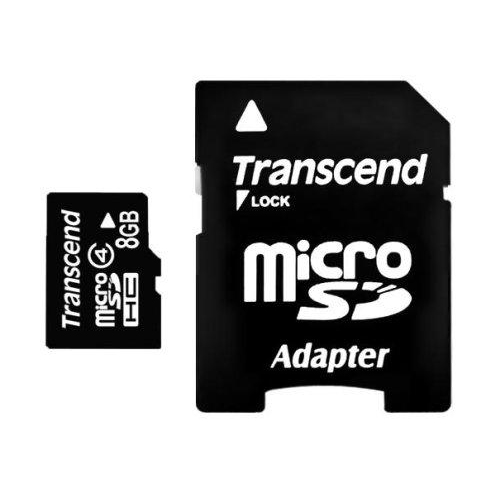 

Карта памяти 8Gb - Transcend - Micro Secure Digital HC Class 4 TS8GUSDHC4 с переходником под SD, TS8GUSDHC4