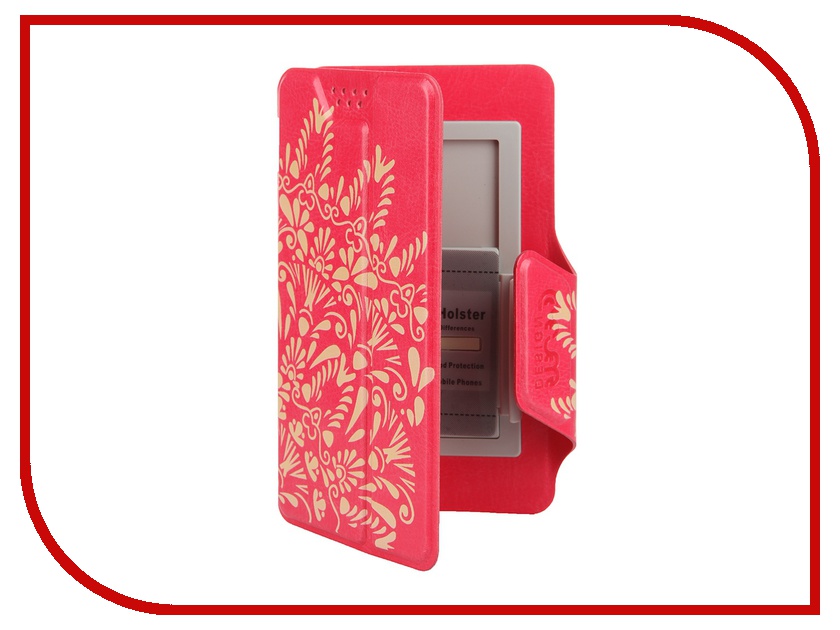 фото Аксессуар Чехол-книжка Media Gadget Clever LE SlideUP S 3.5-4.3-inch универсальный Red, золотой узор CSU055