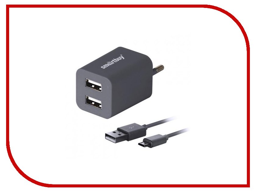 фото Зарядное устройство SmartBuy Traveler Combo 2xUSB + MicroUSB 2А Grey SBP-2950