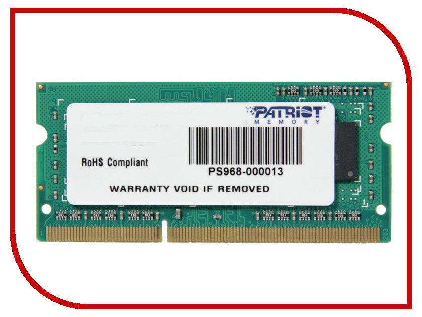 

Модуль памяти Patriot Memory DDR3 SO-DIMM 1333MHz PC3-10600 CL9 - 4Gb PSD34G133381S