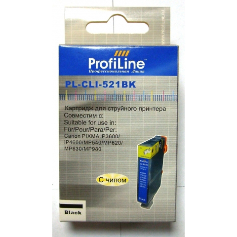 

Картридж ProfiLine PL-CLI-521BK для Canon Pixma Ip3600/IP4600/MP540/MP620/MP630/MP980 с чипом, PL-CLI-521BK
