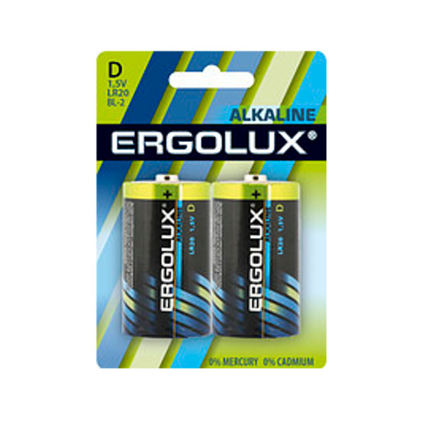 Батарейка D - Ergolux LR20 Alkaline (2 штуки) батарейки ergolux alkaline lr20 bl 2 d 21000mah 2шт блистер