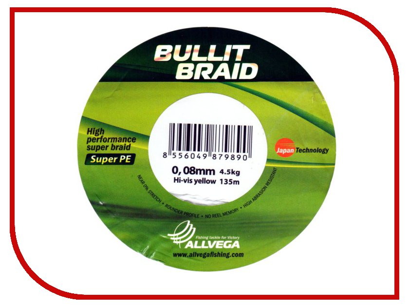 

Леска Allvega Bullit Braid 135m 0.08mm Bright Yellow