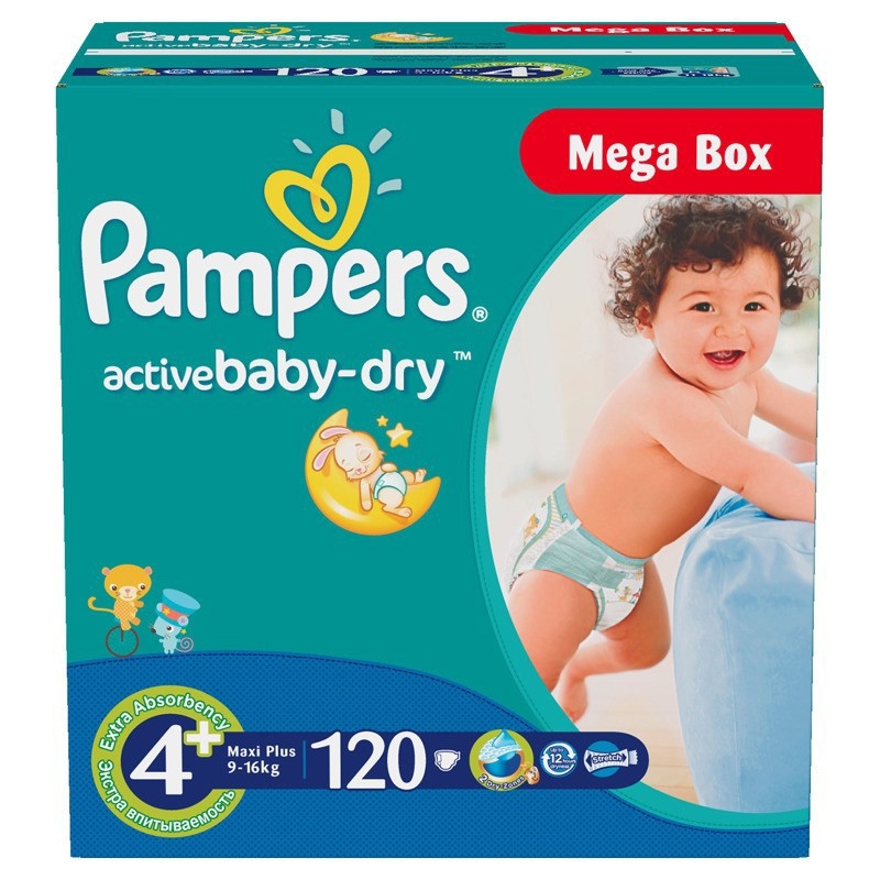 Подгузники Pampers Active Baby-Dry Maxi Plus 9-16кг 120шт 4015400264972