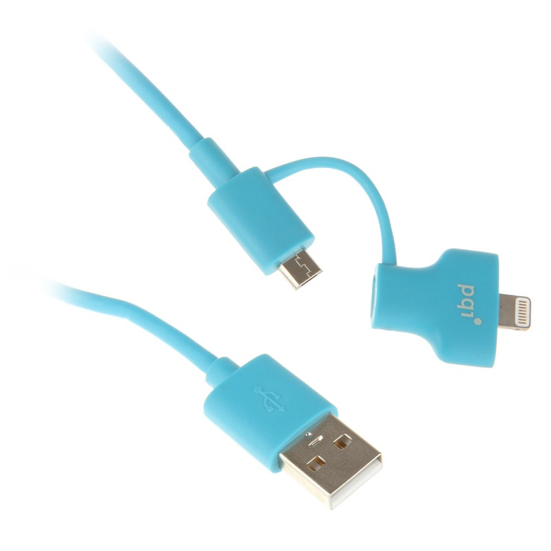 фото Аксессуар PQI USB to Lightning/MicroUSB 90cm для iPhone/iPad/iPod Blue PQI-iCABLE-DuPlug90-BL