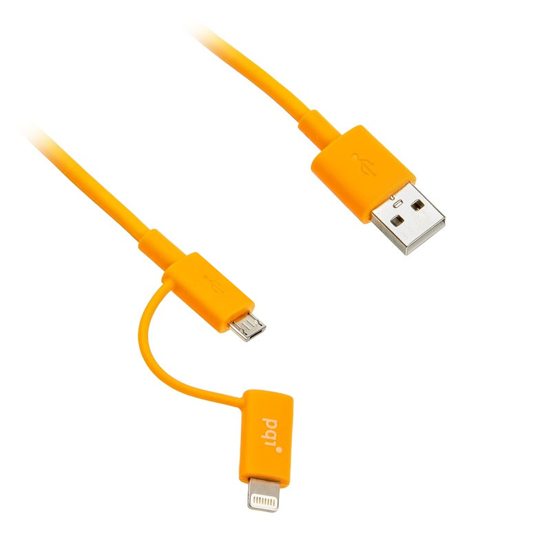 фото Аксессуар PQI USB to Lightning/MicroUSB 90cm для iPhone/iPad/iPod Orange PQI-iCABLE-DuPlug90-OR
