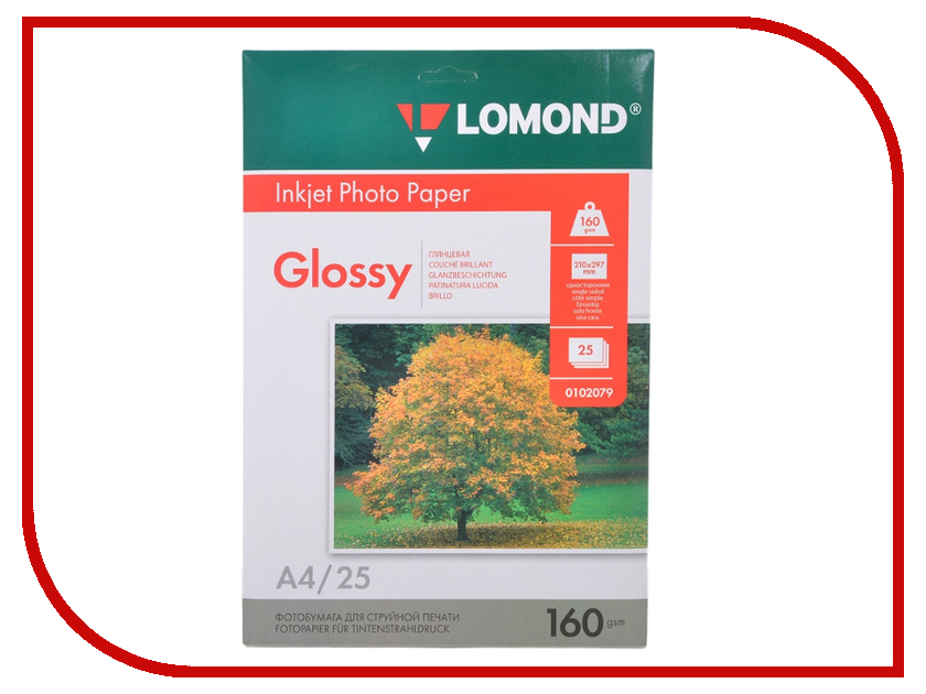 

Фотобумага Lomond А4 160g/m2 глянцевая односторонняя 25 листов 0102079