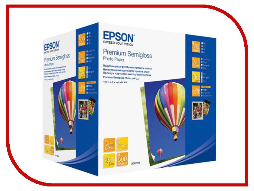 

Фотобумага Epson Premium C13S042200 Полуглянцевая 260g/m2 A6 500 листов