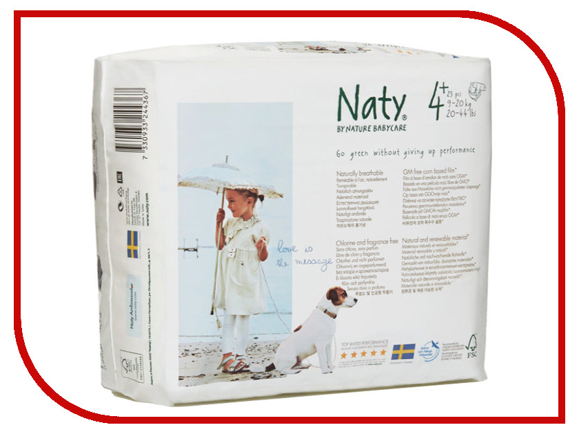 Подгузники Naty 4+ 9-20кг 25шт