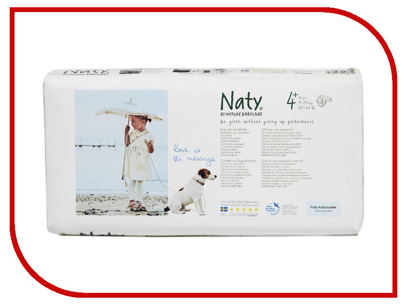 Подгузники Naty 4+ 9-20кг 44шт