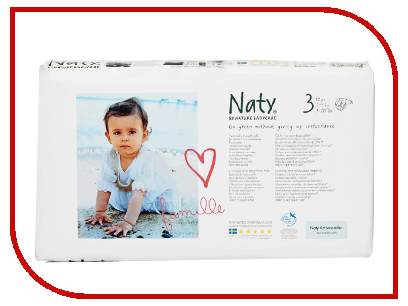 Подгузники Naty 3 4-9кг 52шт