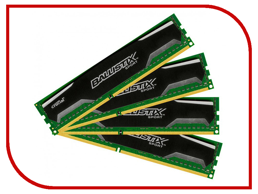 

Модуль памяти Crucial Ballistix Sport DDR3 DIMM 1600MHz PC3-12800 CL9 - 32Gb KIT (4x8Gb) BLS4CP8G3D1609DS1S00BEU