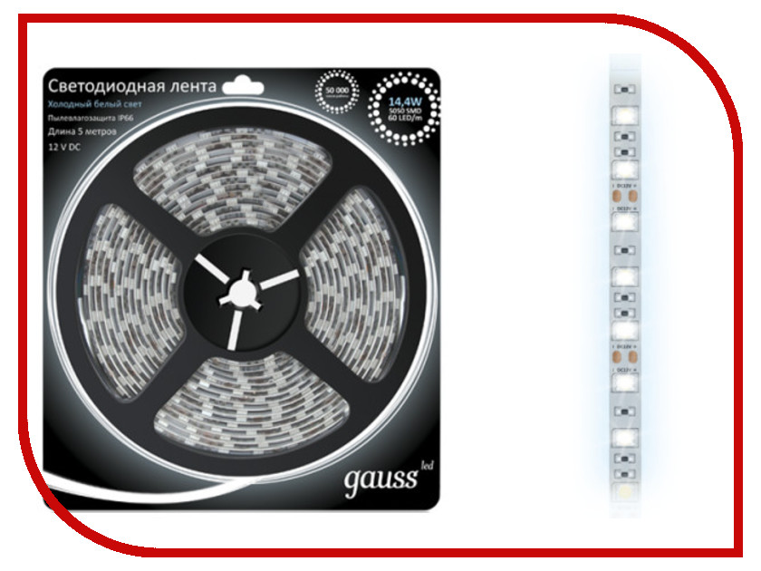 

Светодиодная лента Gauss 5050/60-SMD 14.4W 12V DC 5m IP66 EB311000314 / 311000314, EB311000314