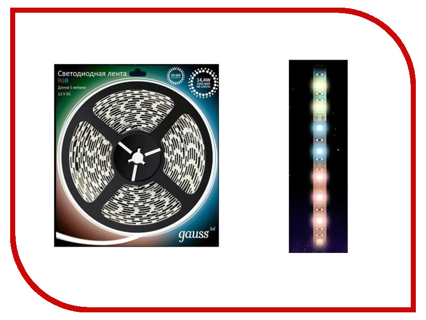 

Светодиодная лента Gauss 5050/60-SMD LED 14.4W 12V DC 5m RGB EB312000414 / 312000414, EB312000414