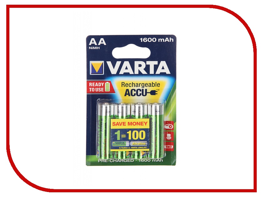 фото Аккумулятор AA - Varta R6 1600 mAh (4 штуки)