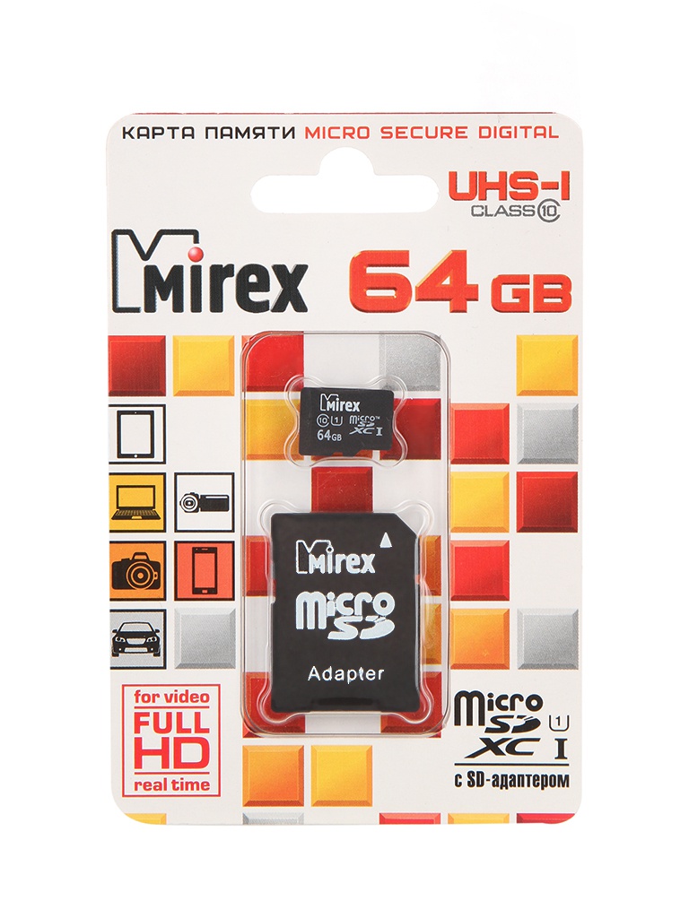 Zakazat.ru: Карта памяти 64Gb - Mirex - Micro Secure Digital HC Class 10 UHS-I 13613-AD10SD64 с переходником под SD