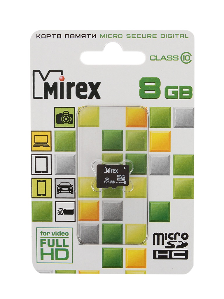 Карта памяти 8Gb - Mirex - Micro Secure Digital HC Class 10 13612-MC10SD08 карта памяти 64gb mirex micro secure digital hc class 10 uhs i 13613 ad10sd64 с переходником под sd