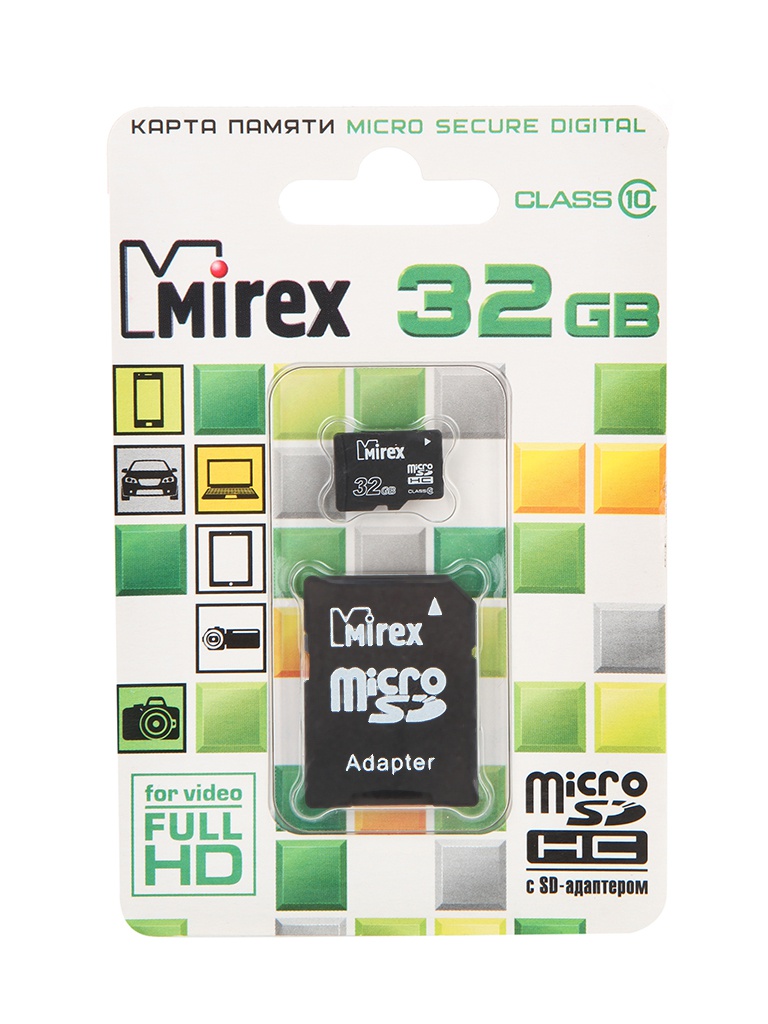 Zakazat.ru: Карта памяти 32Gb - Mirex - Micro Secure Digital HC Class 10 13613-AD10SD32 с переходником под SD