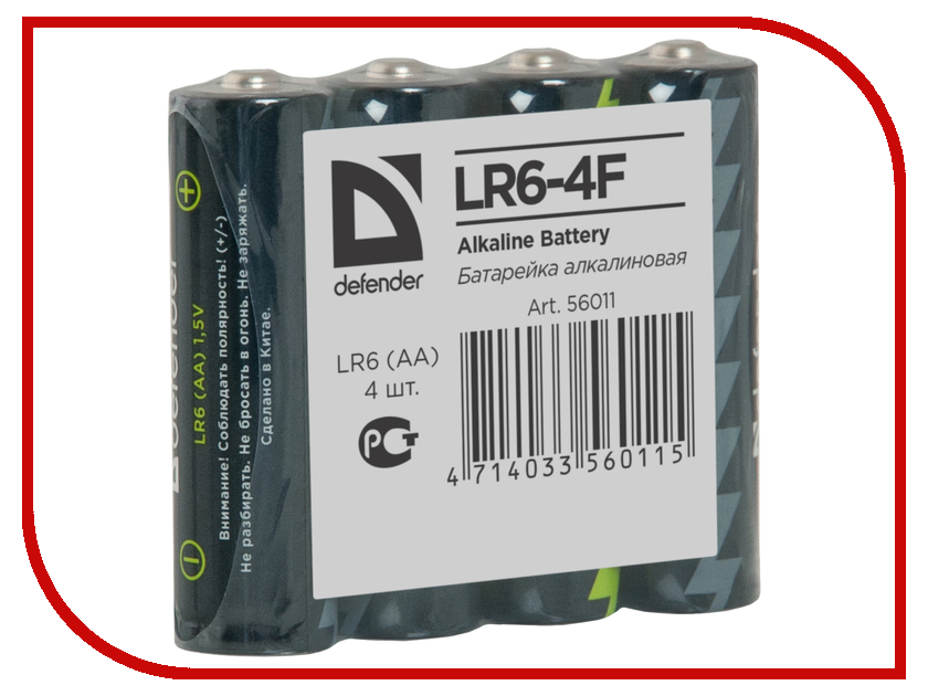 

Батарейка AA - Defender Alkaline LR6-4F (4 штуки) 56011, Alkaline LR6-4F