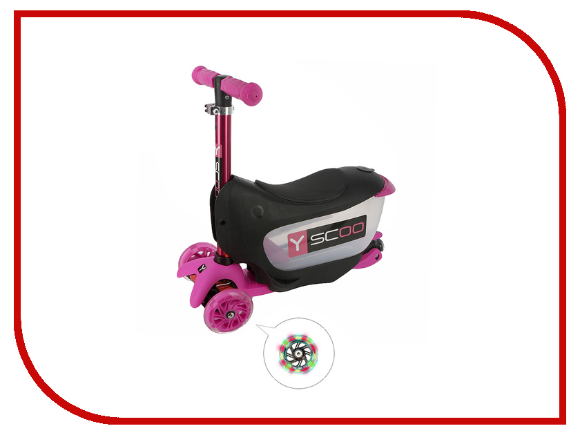 фото Самокат Y-SCOO Mini Jump&amp;Go Pink со светящимися колесами