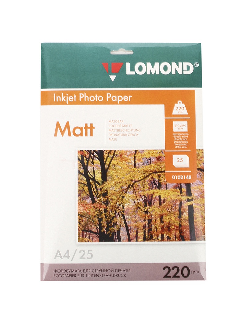 

Фотобумага Lomond A4 220g/m2 матовая двухсторонняя 25 листов 102148, 0102148