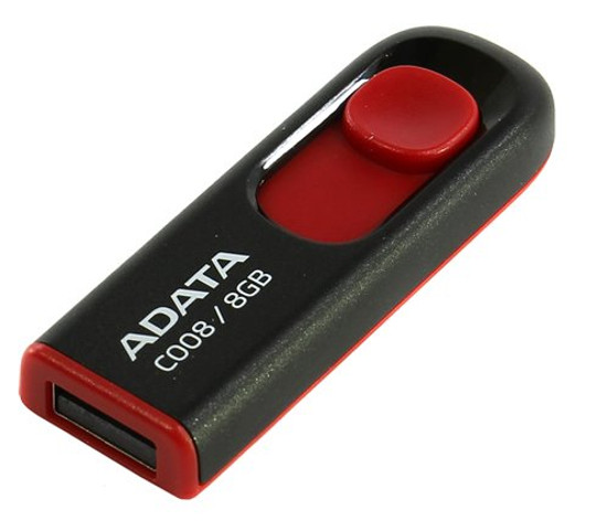 USB Flash Drive 8Gb - A-Data C008 Classic Black-Red AC008-8G-RKD usb flash a data c008 whiteblue 16 ac008 16g rwe