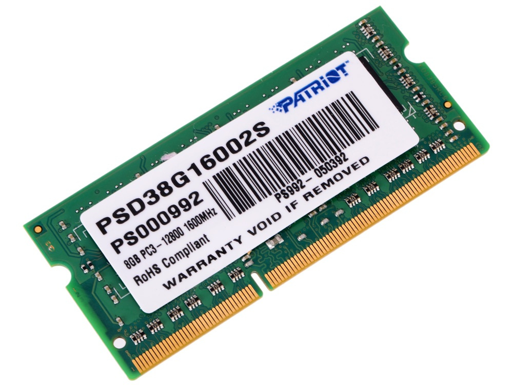 Модуль памяти Patriot Memory DDR3 SO-DIMM 1600Mhz PC3-12800 CL11 - 8Gb PSD38G16002S модуль памяти patriot memory ddr3 dimm 1600mhz pc3 12800 cl11 8gb psd38g16002