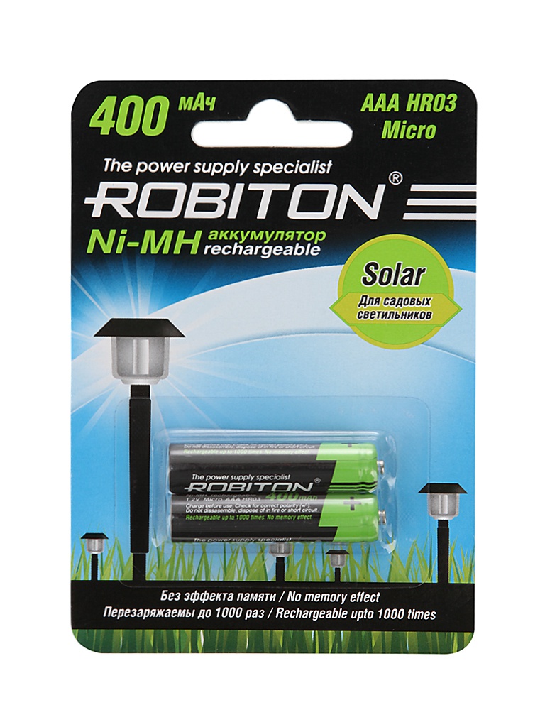 Аккумулятор AAA - Robiton SOLAR 400MHAAA-2 13904 BL2 (2 штуки) таймкр robiton