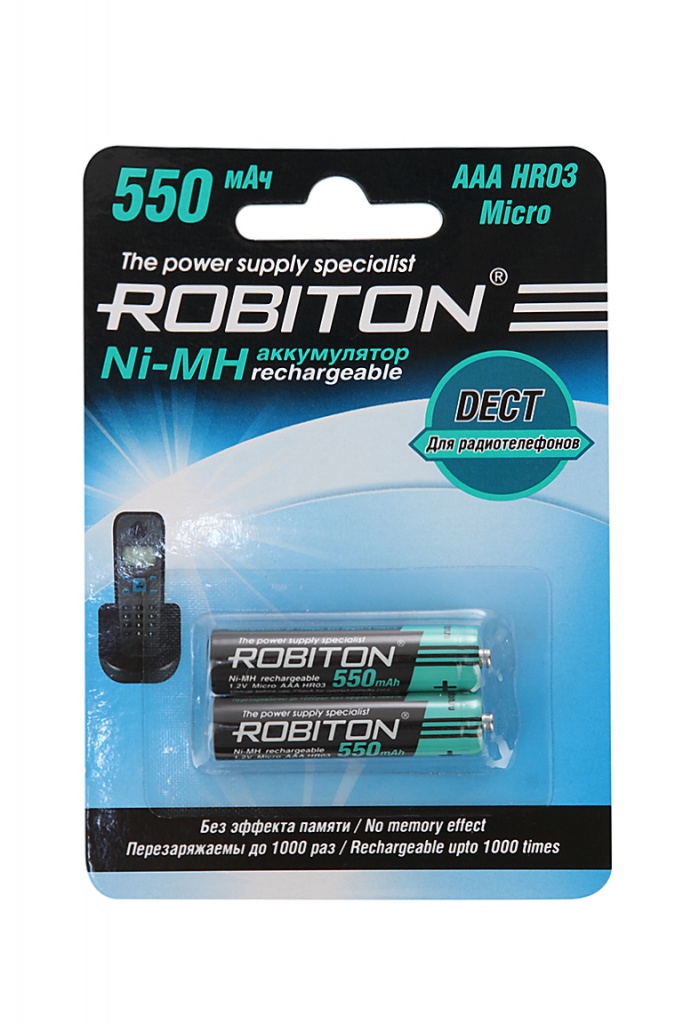 Аккумулятор AAA - Robiton DECT 550MHAAA-2 13903 BL2 (2 штуки) аккумулятор robiton r14 1 2 в 4500 мач nimh bl2