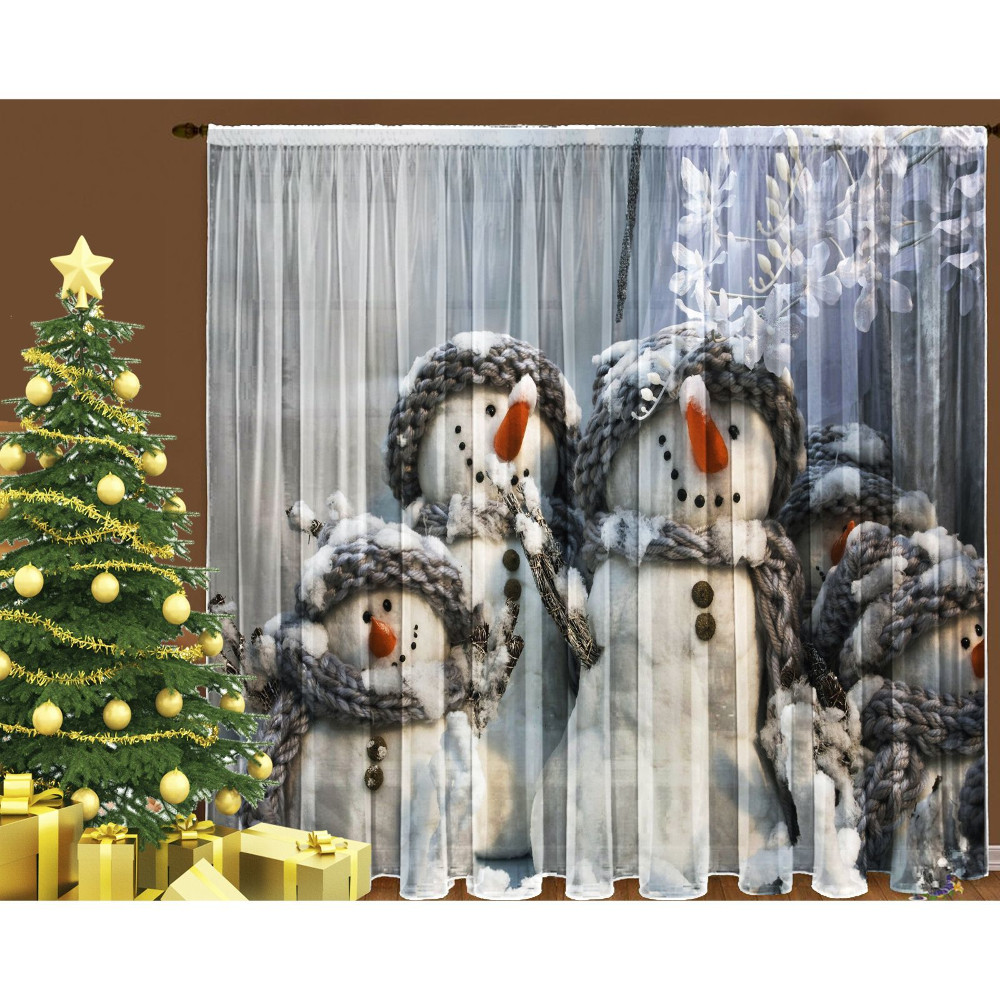 

Тюль Тамитекс Семейка снеговиков 145x270cm 2шт 1205968, Семейка снеговиков