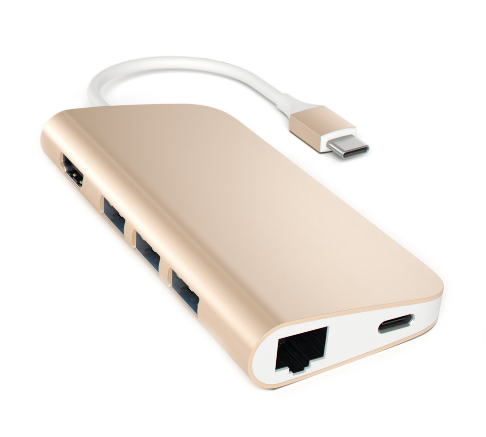 

Адаптер Satechi Aluminum Type-C Multi-Port Adapter Gold ST-TCMAG, Aluminum Type-C Multi-Port Adapter