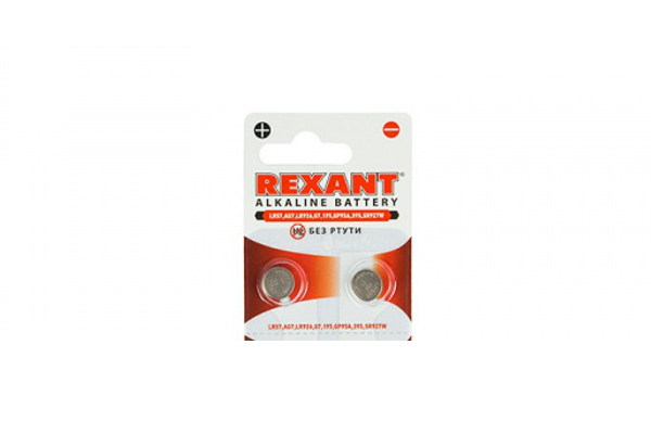 Батарейка Rexant LR57/AG7/LR926/G7/195/GP95A/395/SR927W 30-1034 (2 штуки) 20pcs pack fast selling ag7 alkaline batteries g7 lr57 lr927 sr927w 395 coin button cell 1 55v for watch toys remote