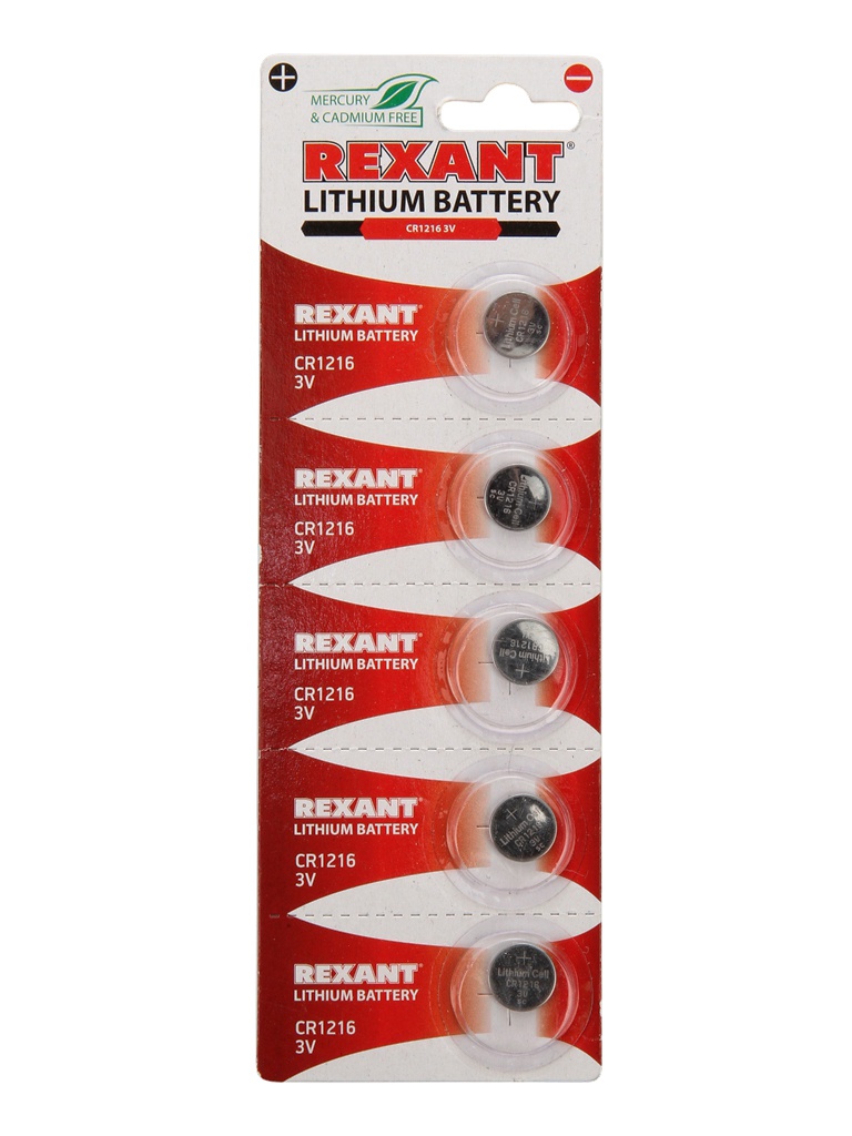 

Батарейка CR1216 - Rexant 3V 25 mAh 30-1101 (5 штук), CR1216