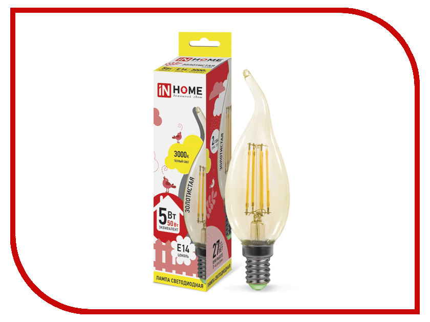 

Лампочка IN HOME LED-СВЕЧА НА ВЕТРУ-deco 5W 3000K 230V 450Lm E14 Gold 4690612007212